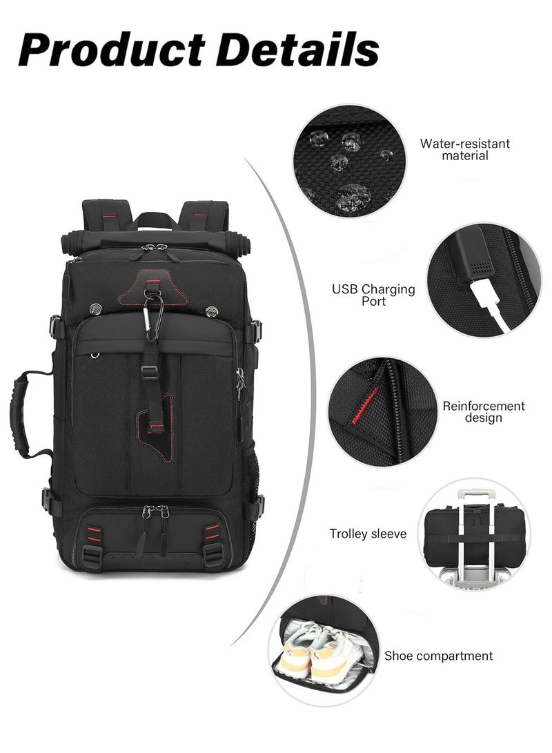 حقيبة ظهر سفر كبيرة متعددة الوظائف بسعة 60 لتر، قابلة للتحويل إلى حقيبة كتف، مزودة بمقصورات متعددة، وجيوب للأحذية والملابس المبللة، ومقاومة للماء، مناسبة للسفر والمشي لمسافات طويلة والتخييم. - Image 2